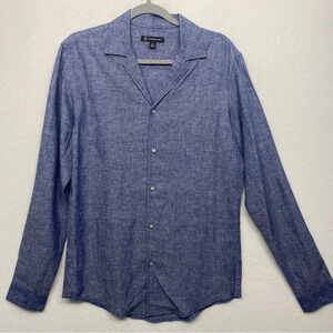 INC Button Down Shirt Blouse Linen Rayon Blend Chambray XS